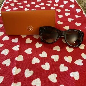 Tory Burch Tortoise Sunglasses and Orange Wallet